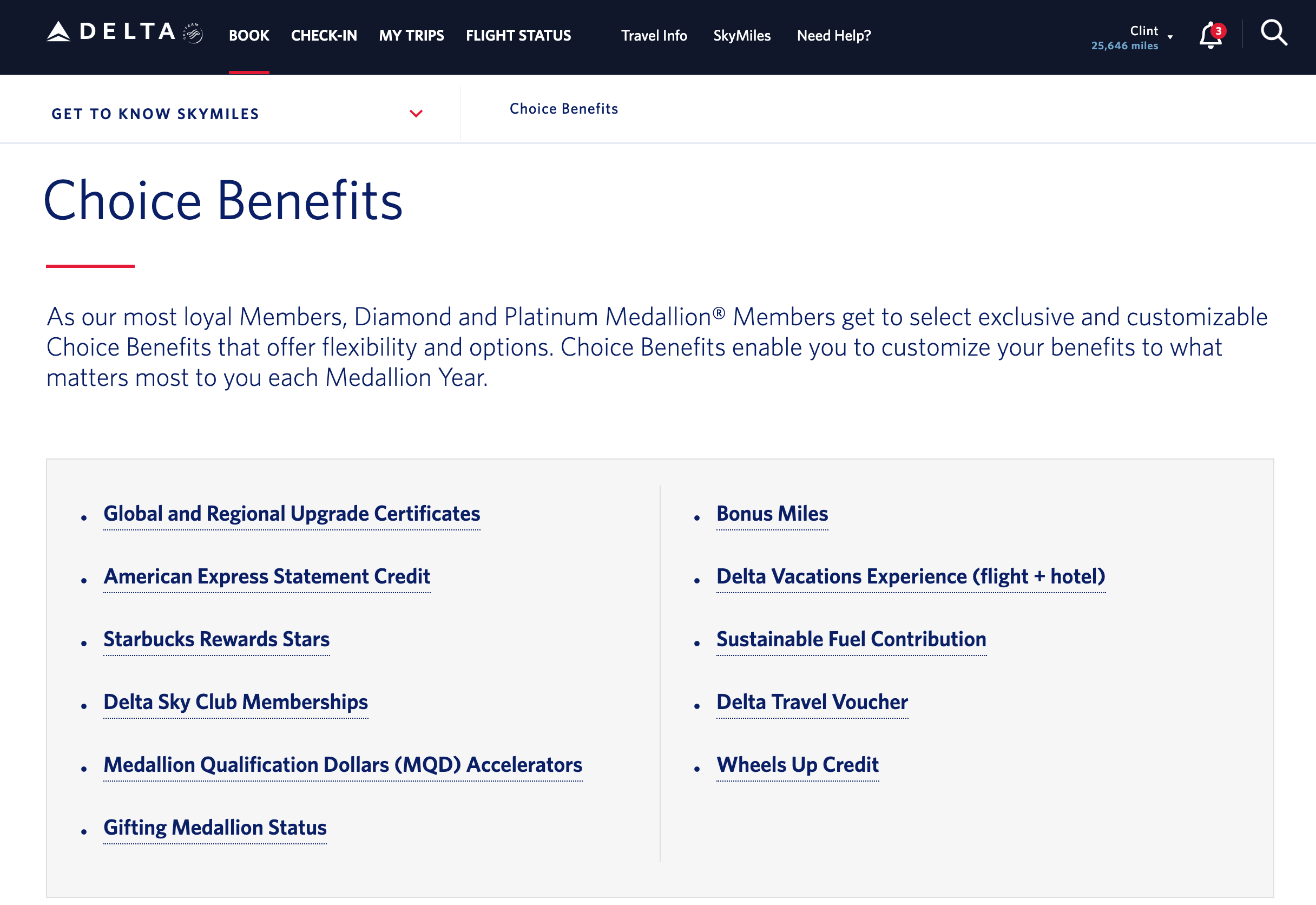 Delta Choice Benefits landing page. 